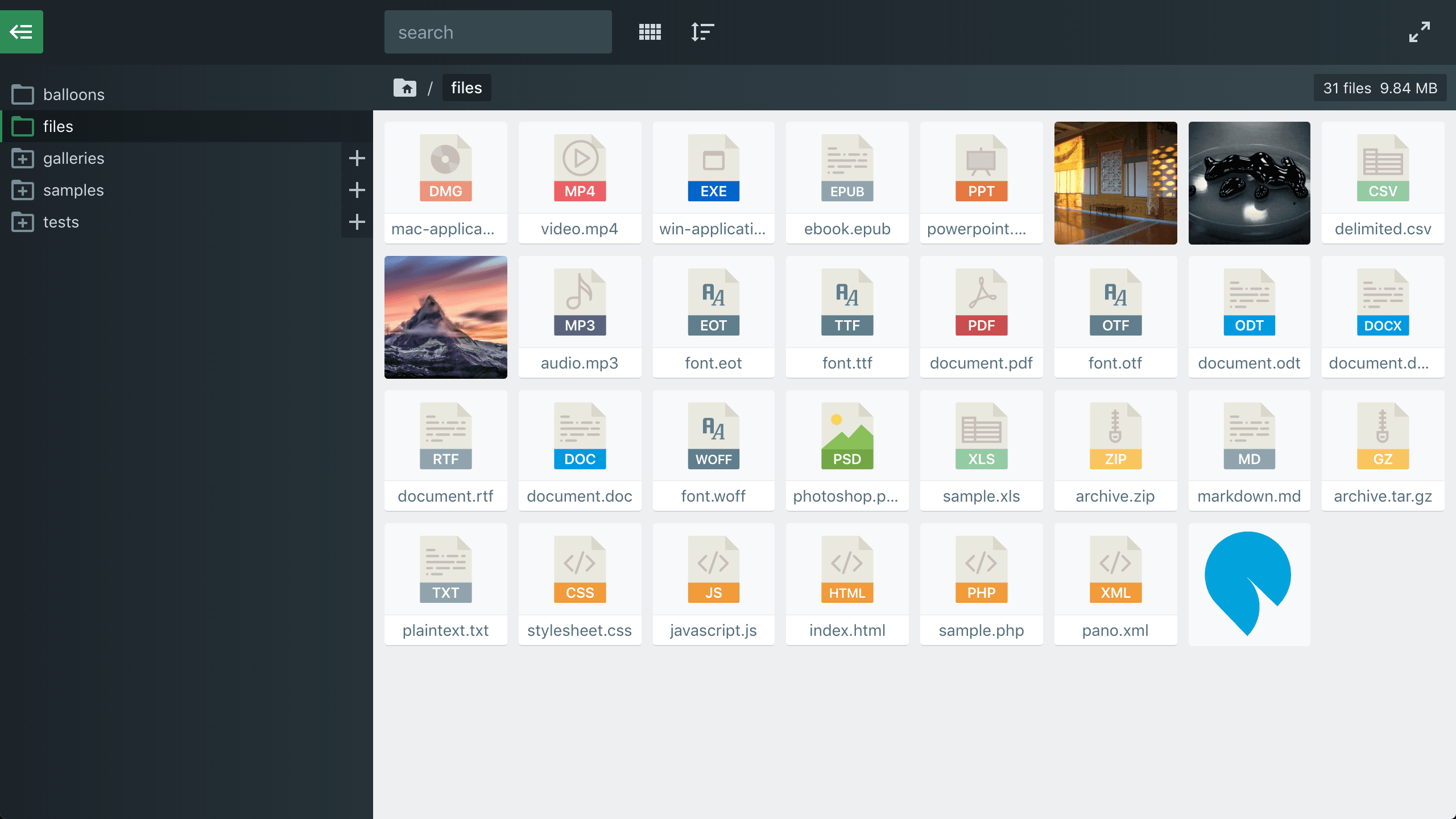 Supports all file types, emphasized with preview images and beautiful icons.